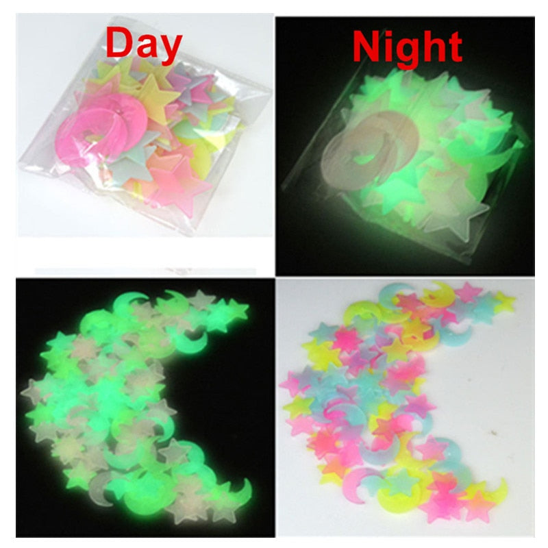 100-Piece Glow-in-the-Dark Moon & Star Stickers Room Decor
