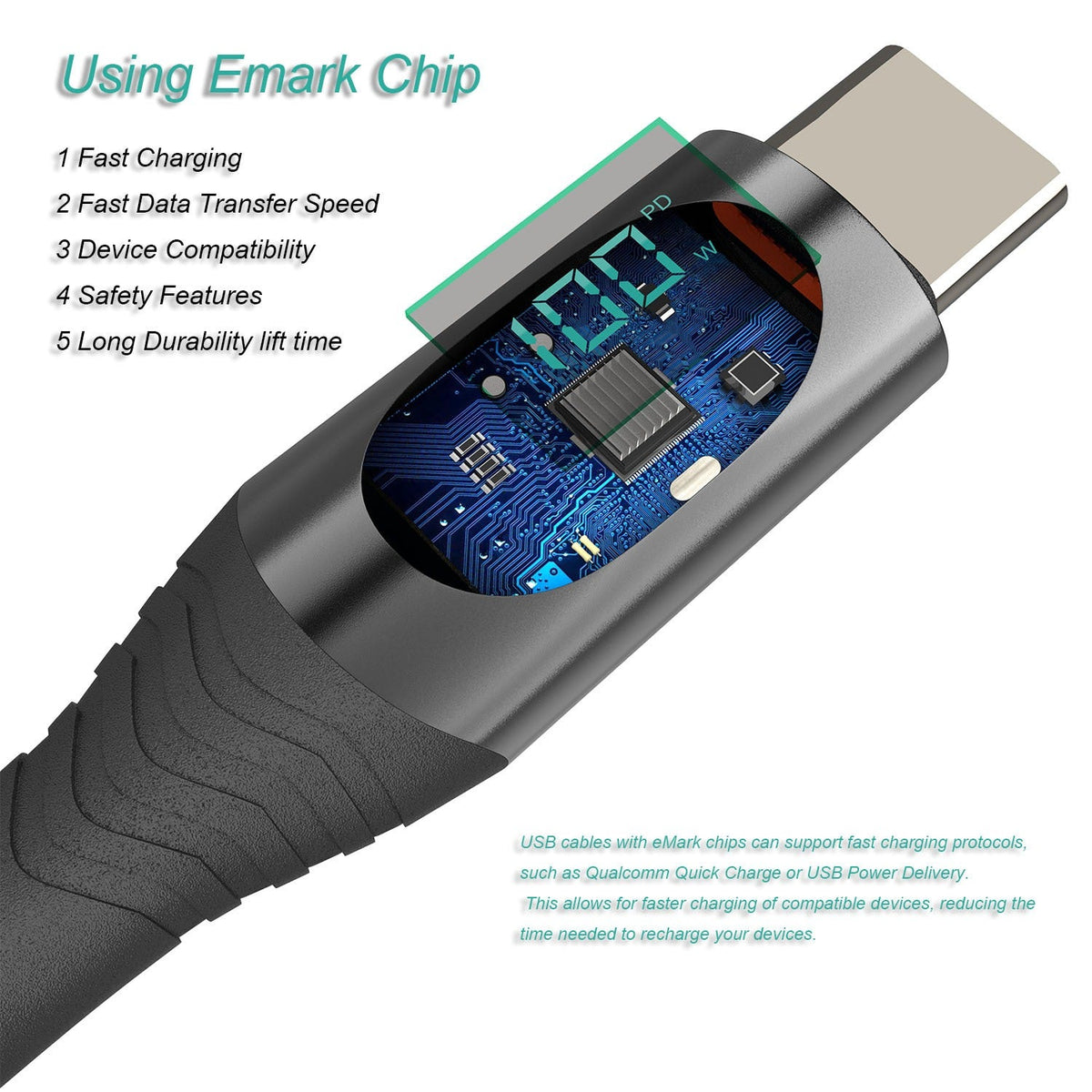 100W USB-C to USB-C Charging Cable with LED Wattage Display