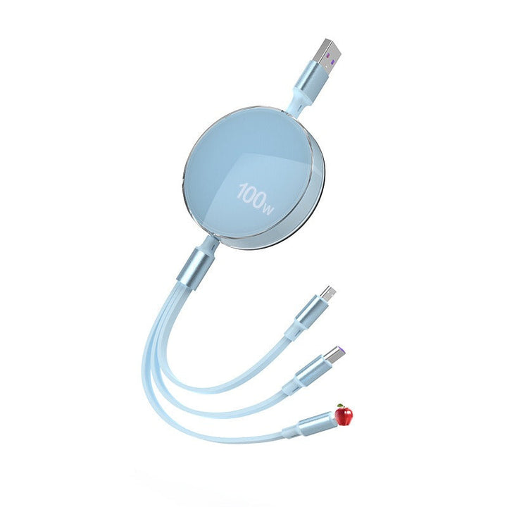 Retractable 3-in-1 Charging Cable: Up to 100W Output