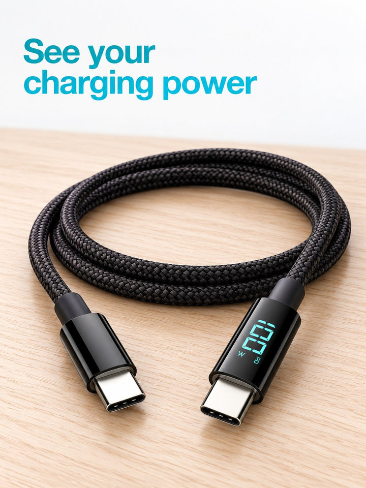100W USB-C Fast Charging Cable with LED Wattage Display