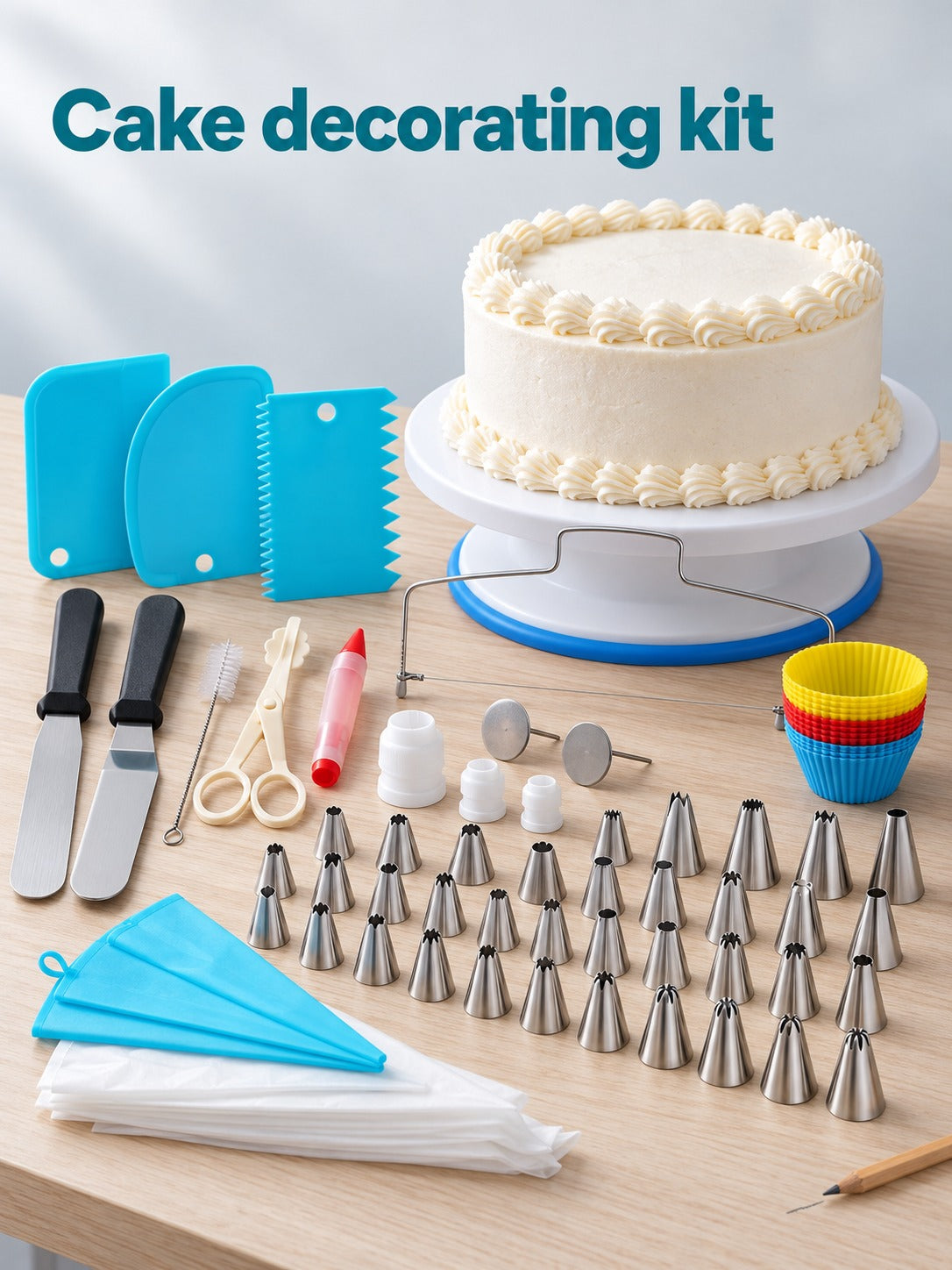 106-Piece Cake Turntable Decorating Kit with Piping Nozzles