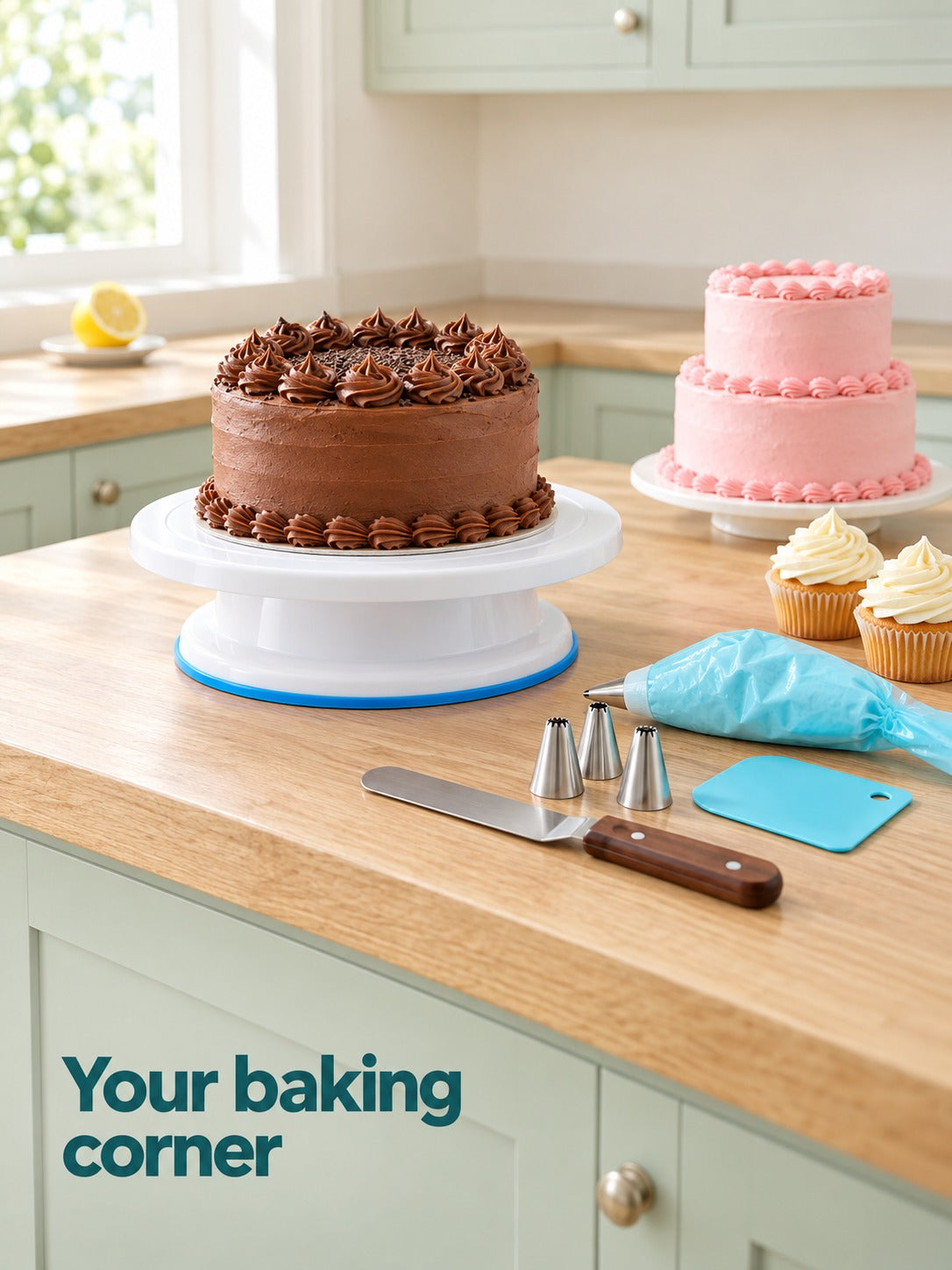 107-Piece Cake Decorating Kit with Turntable & Piping Tips