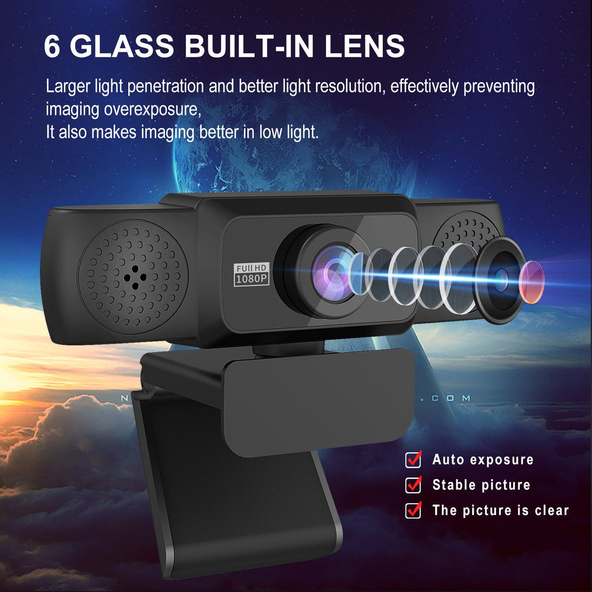 1080P Webcam with Autofocus and Built-in Mic