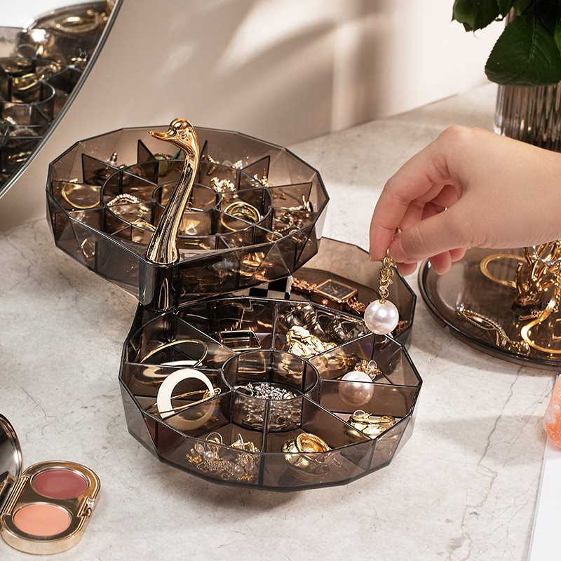 Swan Jewelry Organizer Box: Tiered Storage for Rings