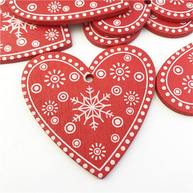 Wooden Christmas Tree Ornaments, 10-Piece Coordinated Decor