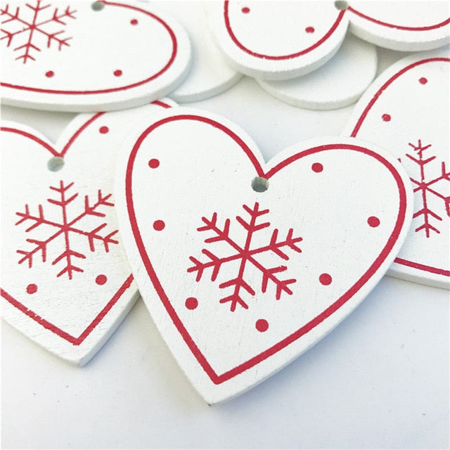 Wooden Christmas Tree Ornaments, 10-Piece Coordinated Decor