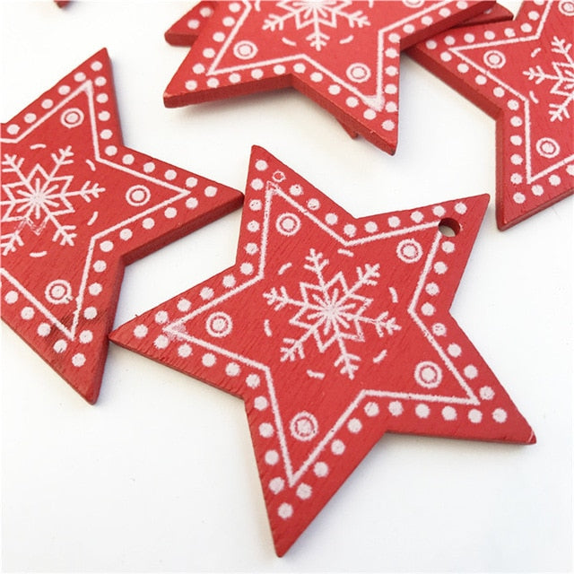 Wooden Christmas Tree Ornaments, 10-Piece Coordinated Decor