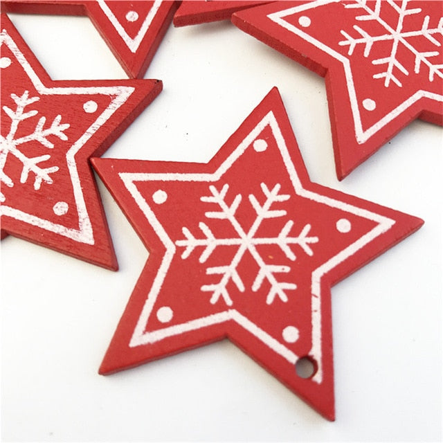 Wooden Christmas Tree Ornaments, 10-Piece Coordinated Decor