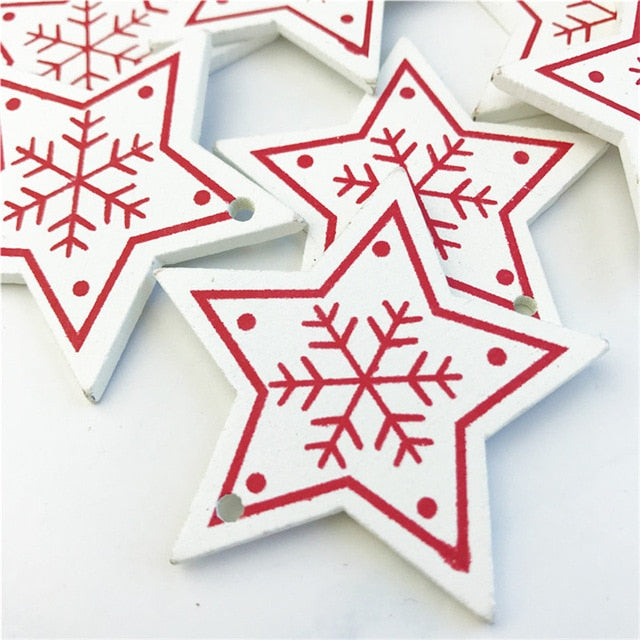 Wooden Christmas Tree Ornaments, 10-Piece Coordinated Decor