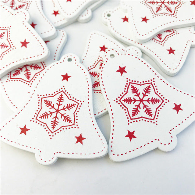 Wooden Christmas Tree Ornaments, 10-Piece Coordinated Decor