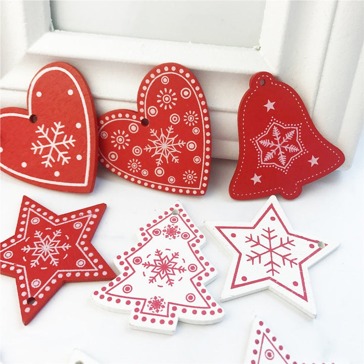 Wooden Christmas Tree Ornaments, 10-Piece Coordinated Decor