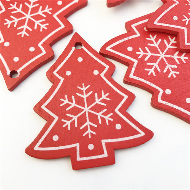 Wooden Christmas Tree Ornaments, 10-Piece Coordinated Decor