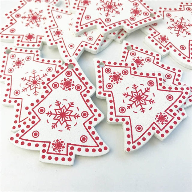 Wooden Christmas Tree Ornaments, 10-Piece Coordinated Decor