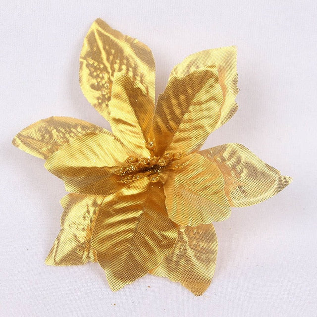 Red Glitter Poinsettia Christmas Tree Ornament Set