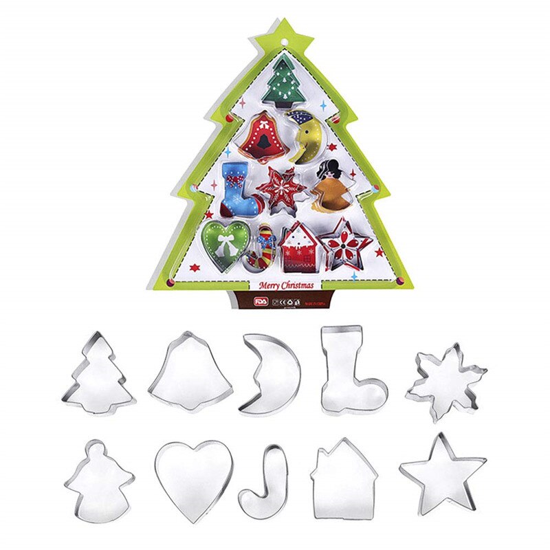 Christmas Cookie Cutters Set, 10 Stainless Steel Shapes