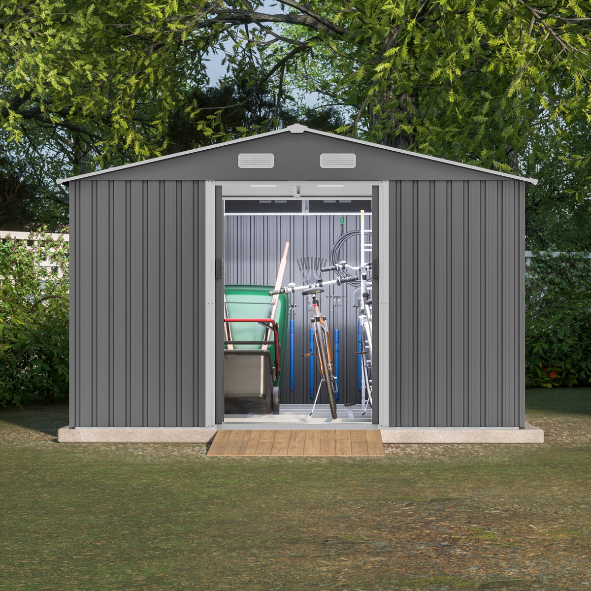10x8 Ft Metal Outdoor Storage Shed, Lockable Doors