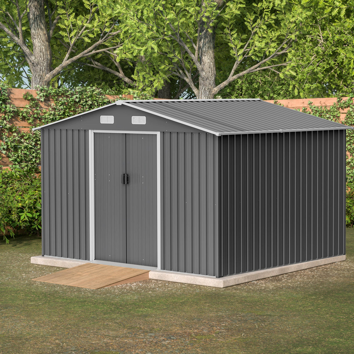 10x8 Ft Metal Outdoor Storage Shed, Lockable Doors