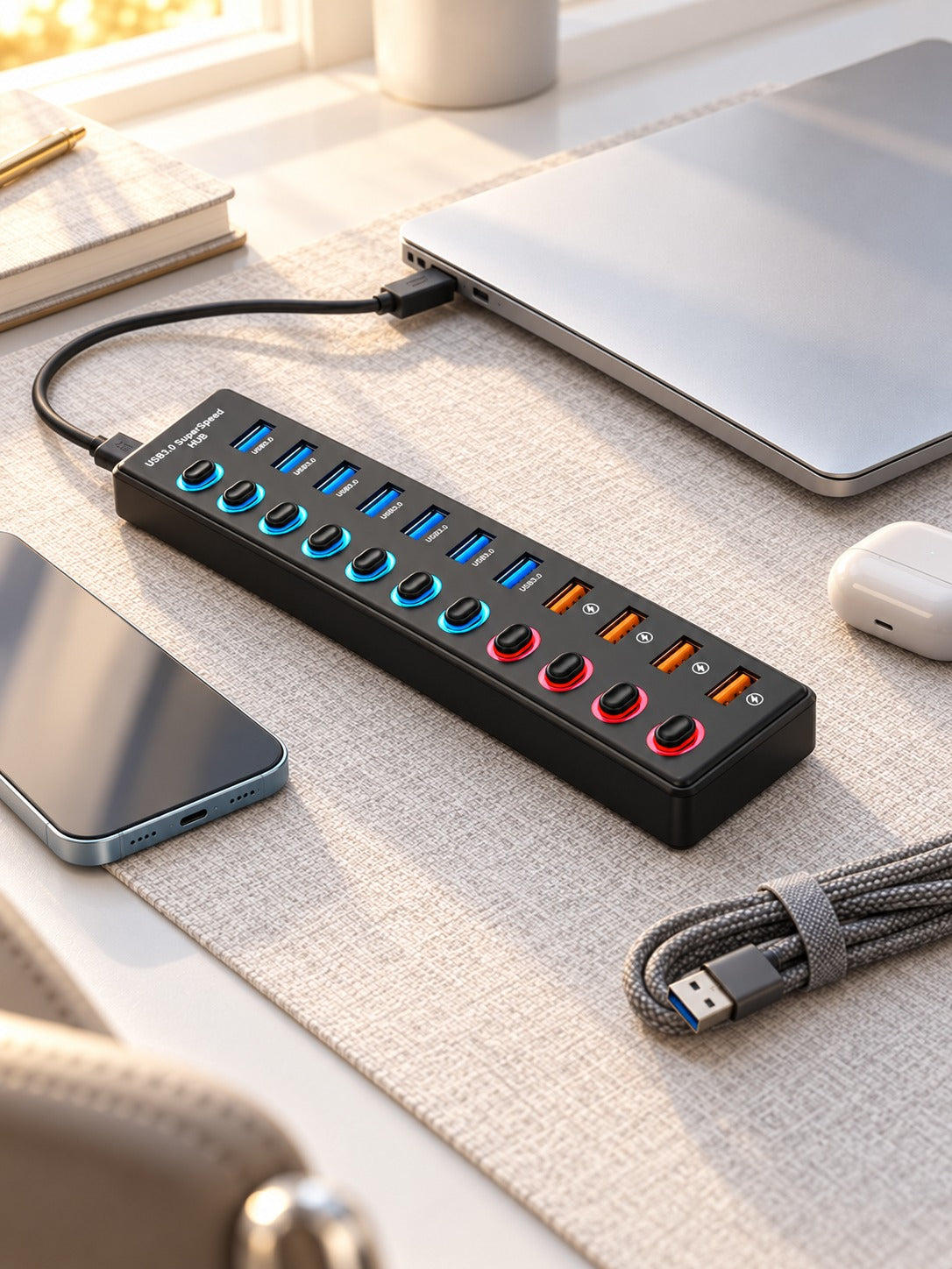 11-Port USB 3.0 Hub with Individual On/Off Switches