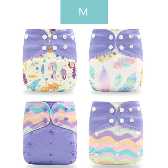 Reusable Cloth Diapers, Adjustable 4-Piece Diaper Set