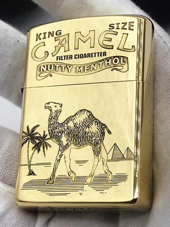 Brass Windproof Camel Flip Lighter, Solid Retro Design