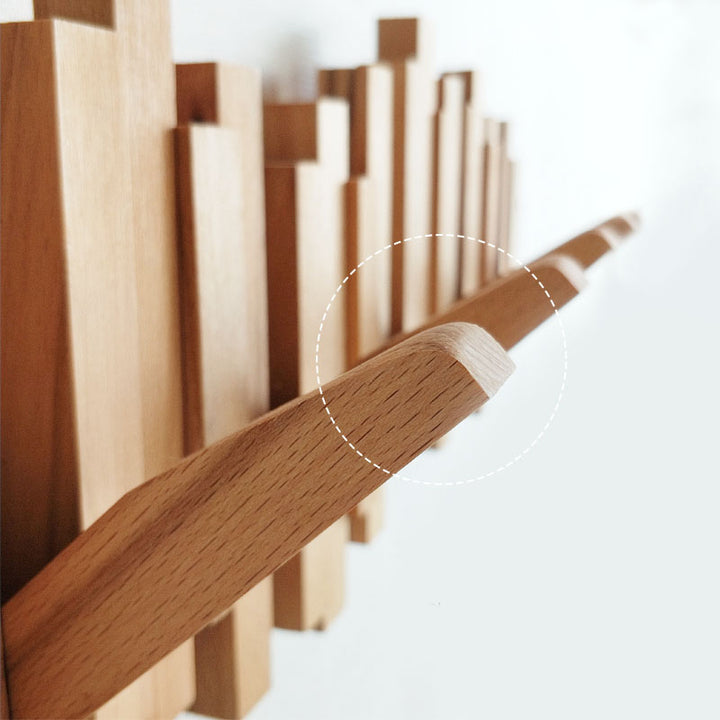 Solid Wood Wall Coat Rack with Folding Hooks for Entryways