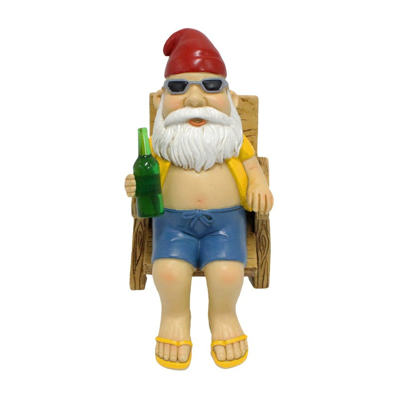Funny Garden Gnome Figurine Relaxing in a Deck Chair