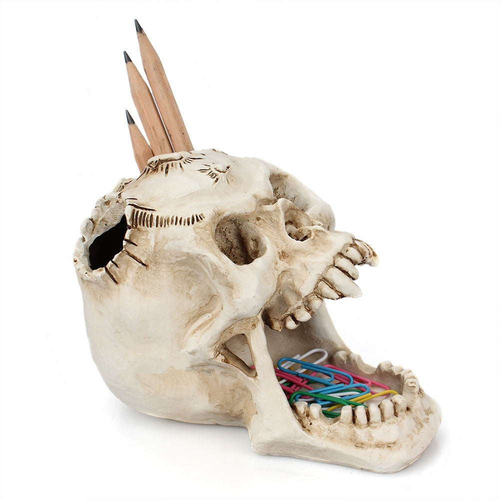 Skull Pen Holder Desk Organizer for Gothic Desk Decor