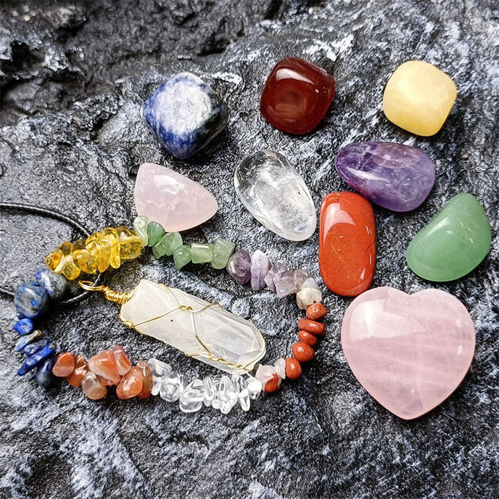 11-Piece Chakra Crystal Set for Colorful Bohemian Decor