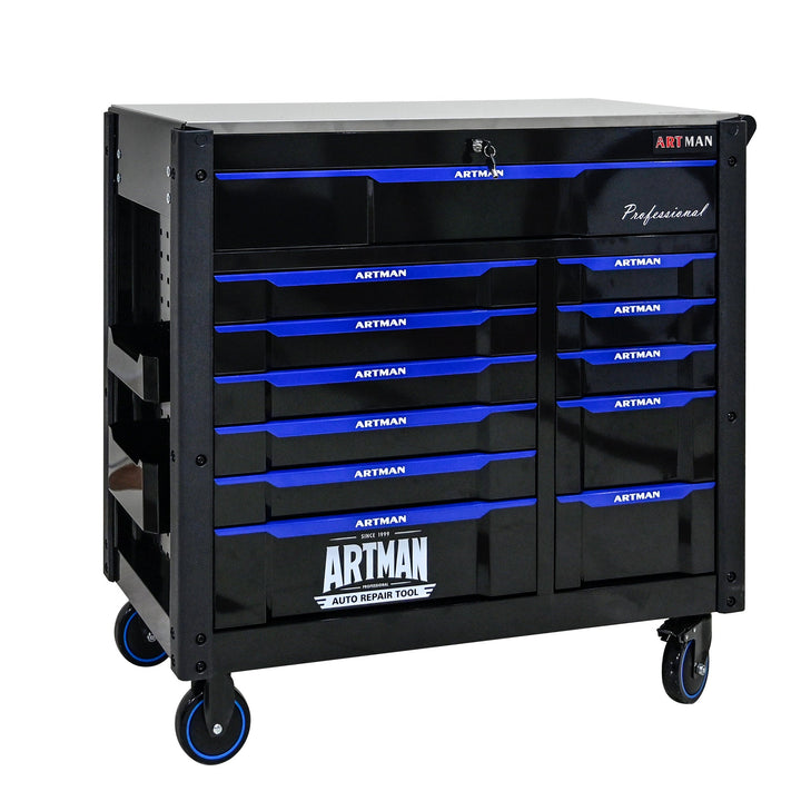 Rolling Tool Cart with 12 Drawers and Lockable Steel Top