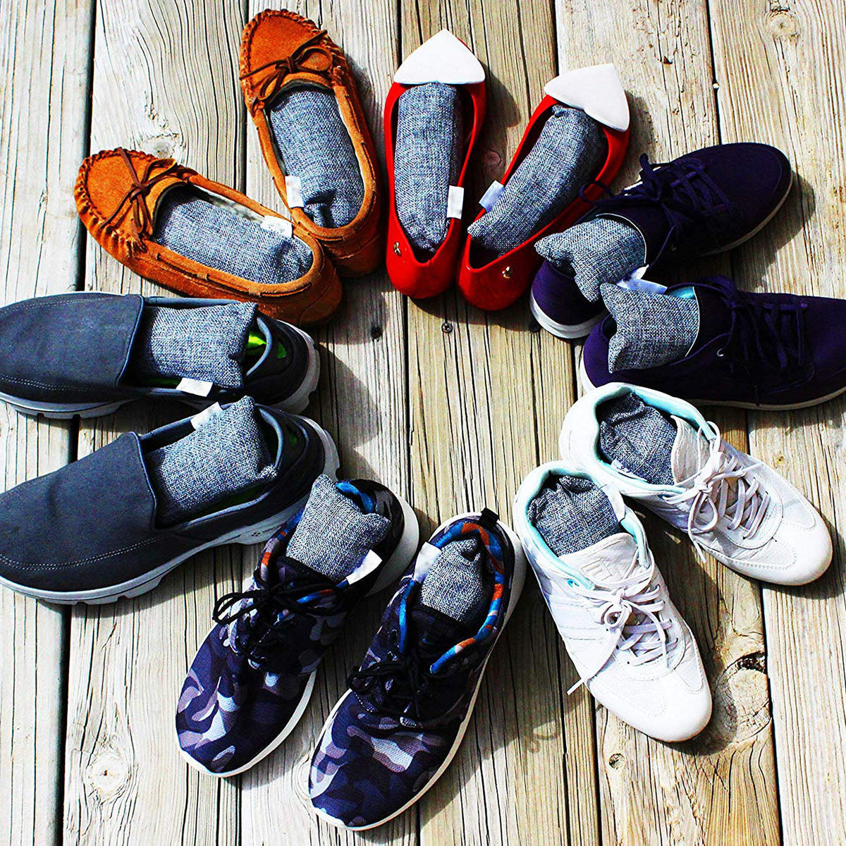 Natural Bamboo Charcoal Shoe Deodorizer Bags, 12 Pack