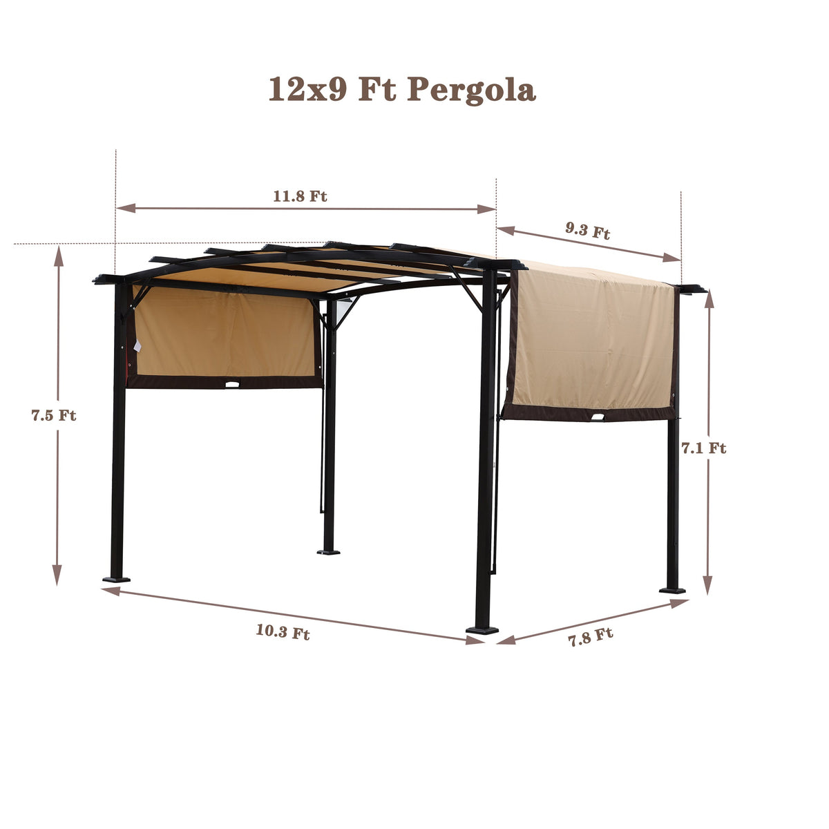Retractable Pergola Gazebo 12x9 Ft Steel Patio Shade