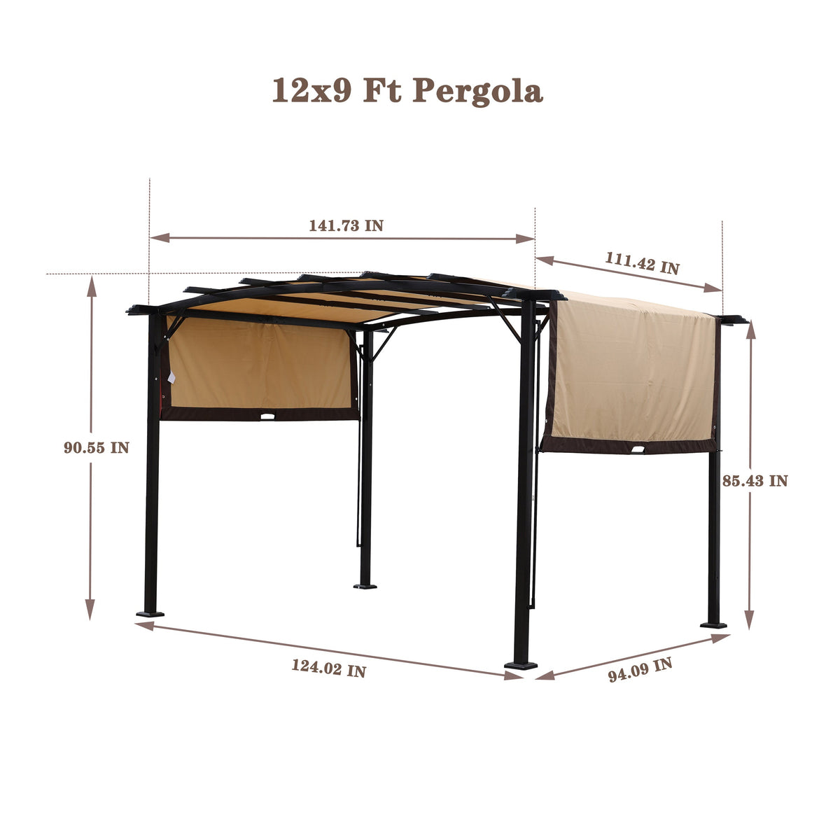 Retractable Pergola Gazebo 12x9 Ft Steel Patio Shade