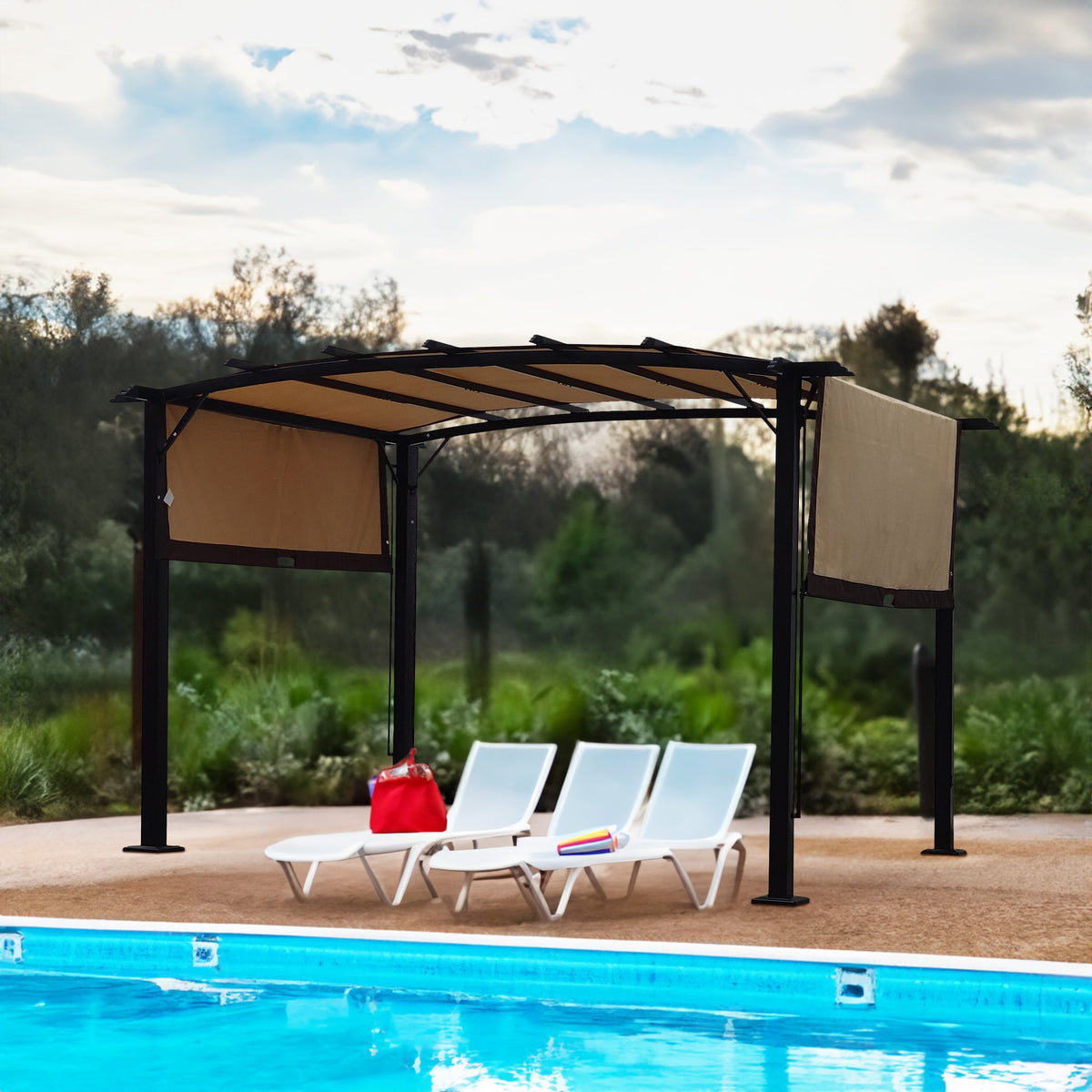 Retractable Pergola Gazebo 12x9 Ft Steel Patio Shade