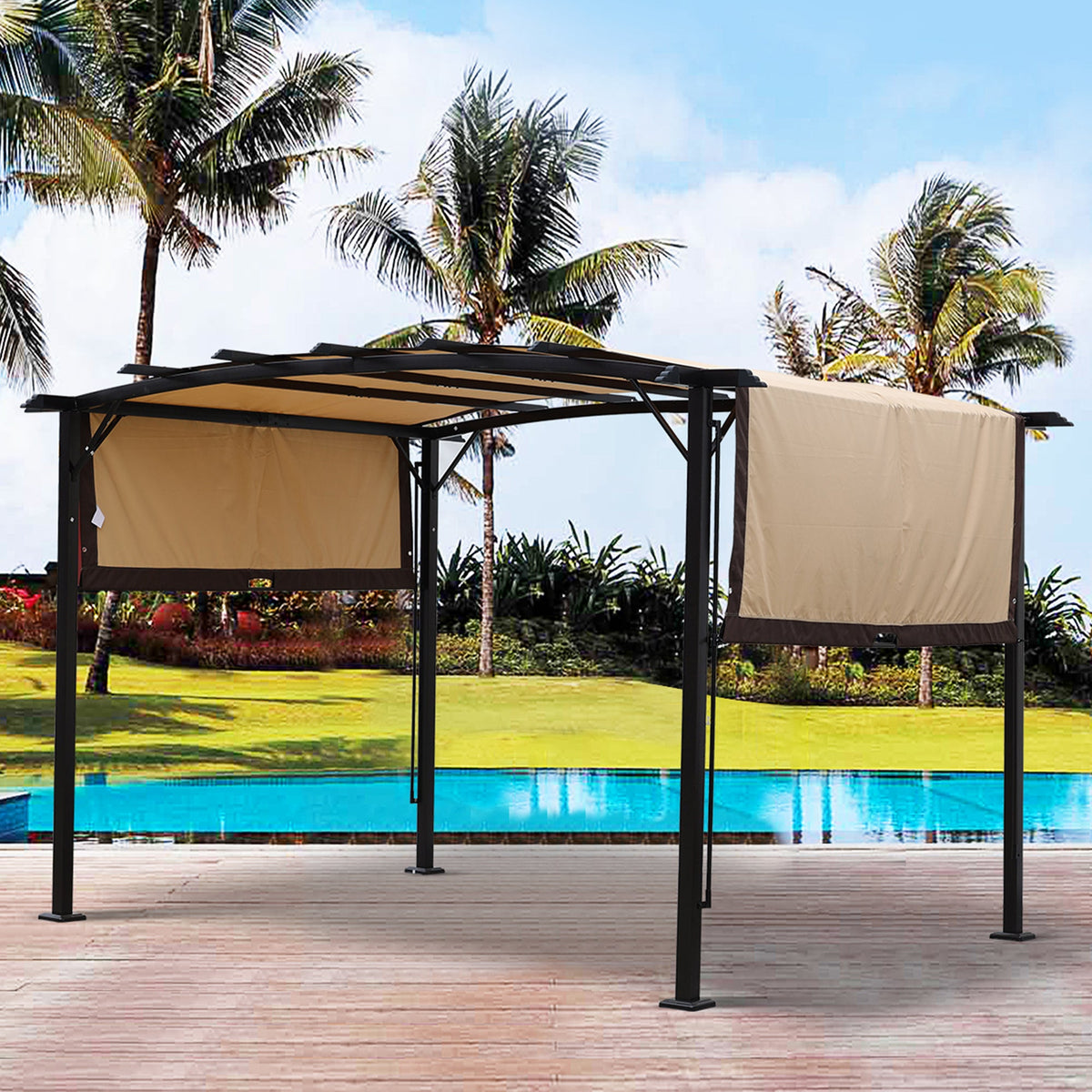 Retractable Pergola Gazebo 12x9 Ft Steel Patio Shade