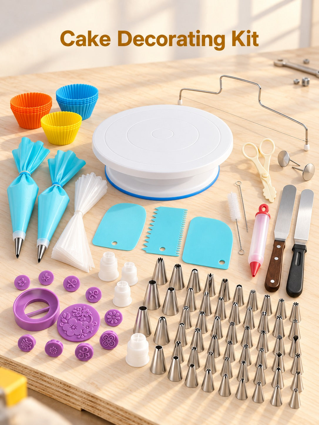 122 Piece Cake Decorating Kit with Turntable & Tips