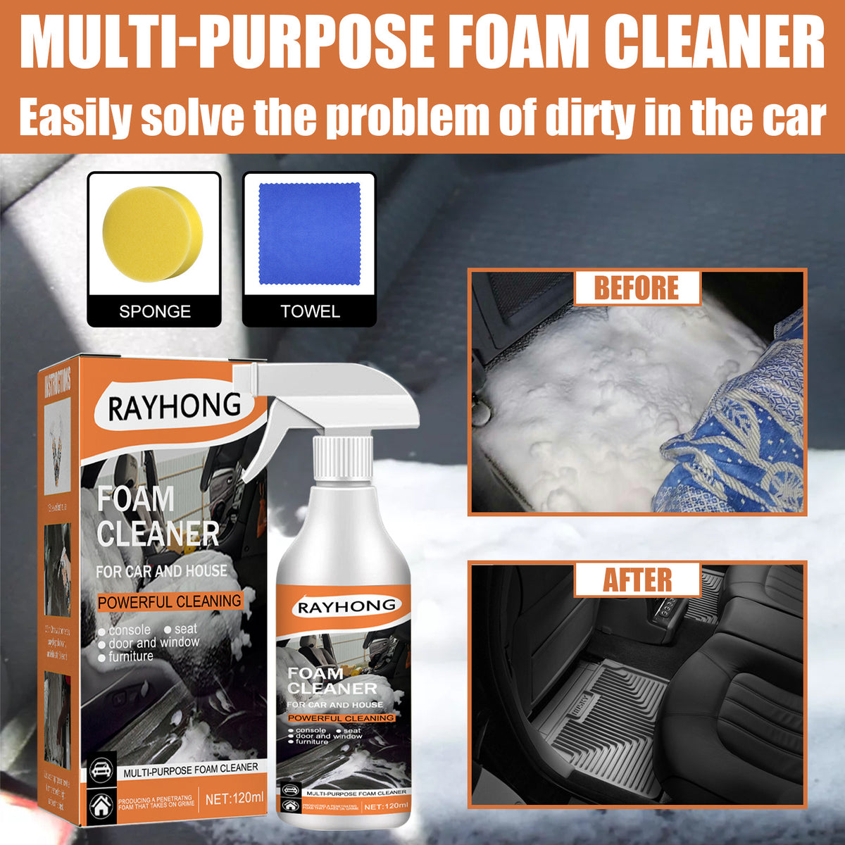 Car Interior Foam Cleaner for Multi-Surface Stains