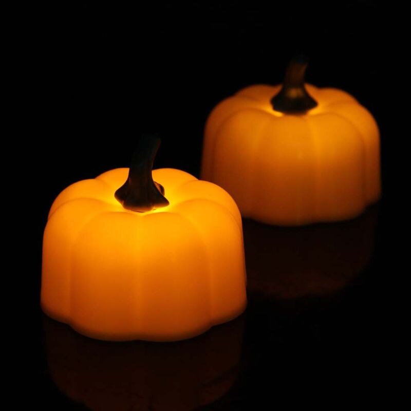 Pumpkin LED Tealights for Safe Halloween Party Ambiance