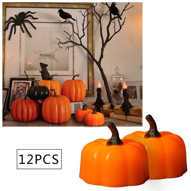 Pumpkin LED Tealights for Safe Halloween Party Ambiance