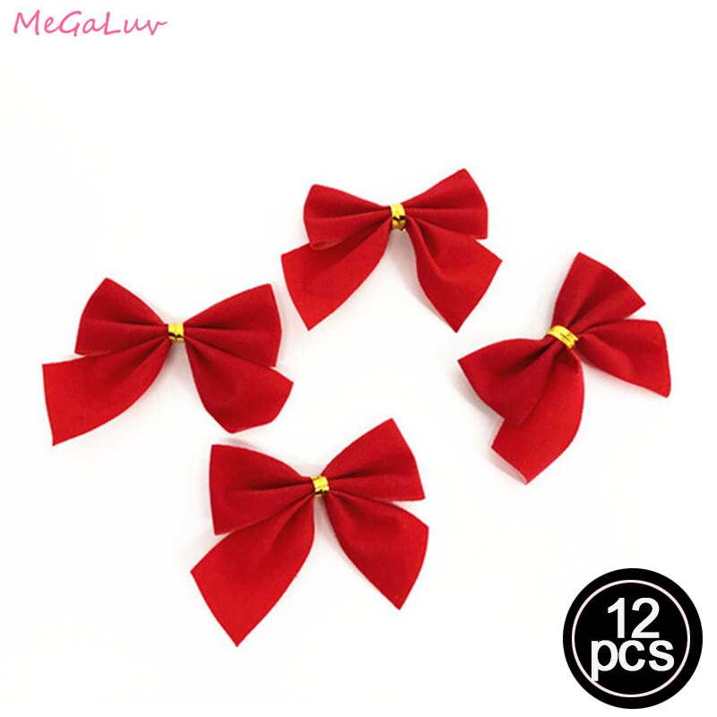 Christmas Tree Bow Ornaments – 12pc Red & Gold Decor