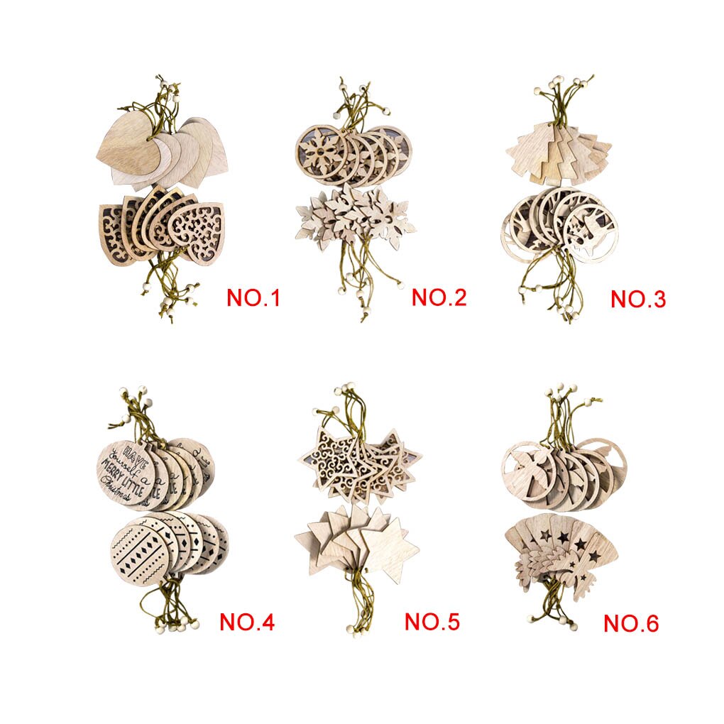 12-Piece Wooden Christmas Ornaments for Rustic Tree Decor
