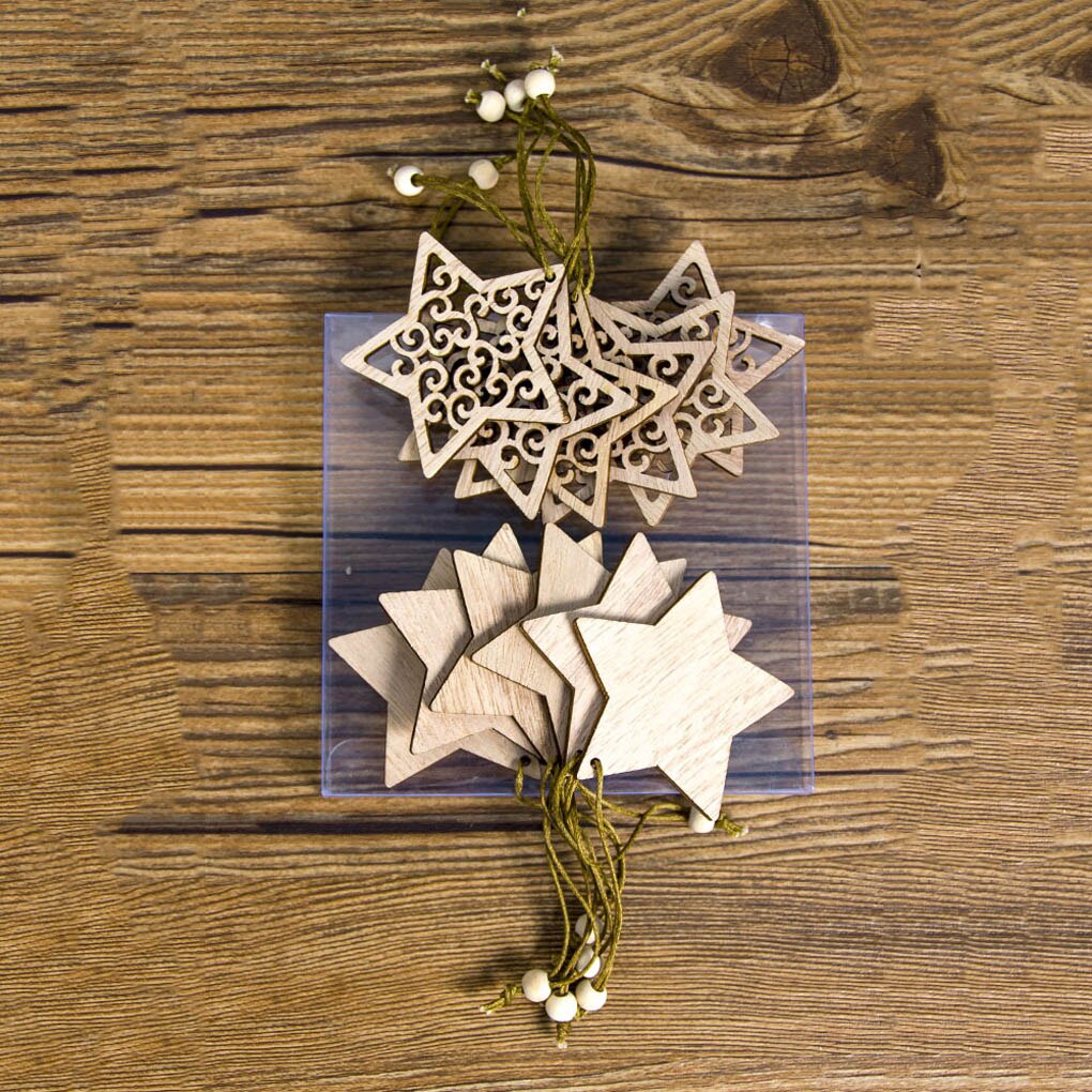 12-Piece Wooden Christmas Ornaments for Rustic Tree Decor