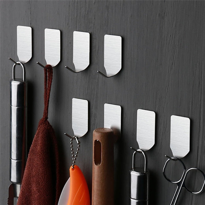 12-Piece Stainless Steel Hooks for No-Drill Wall Storage