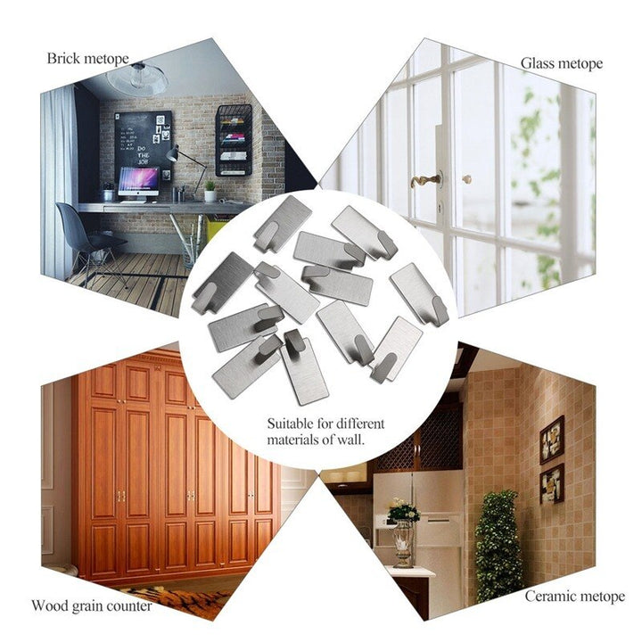 12-Piece Stainless Steel Hooks for No-Drill Wall Storage
