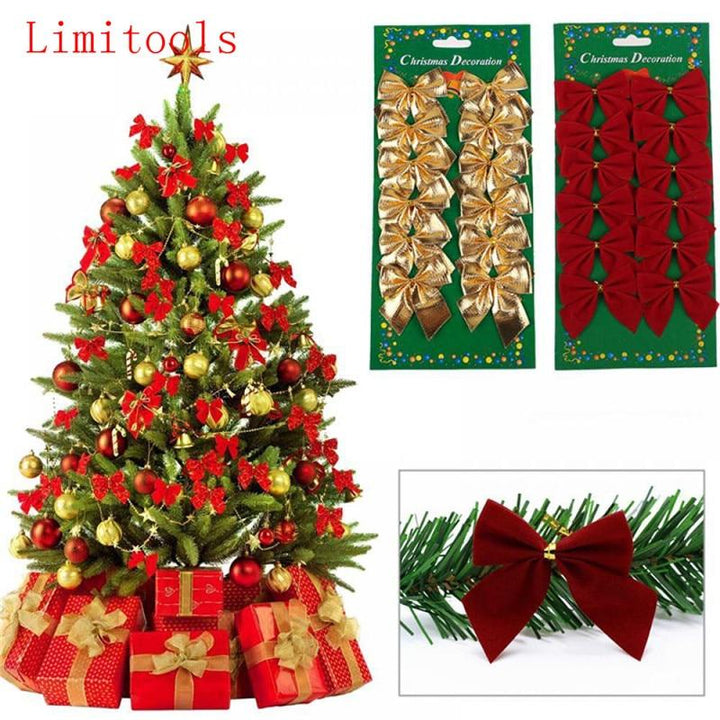 Christmas Tree Bows – 12pc Red & Gold Decorations
