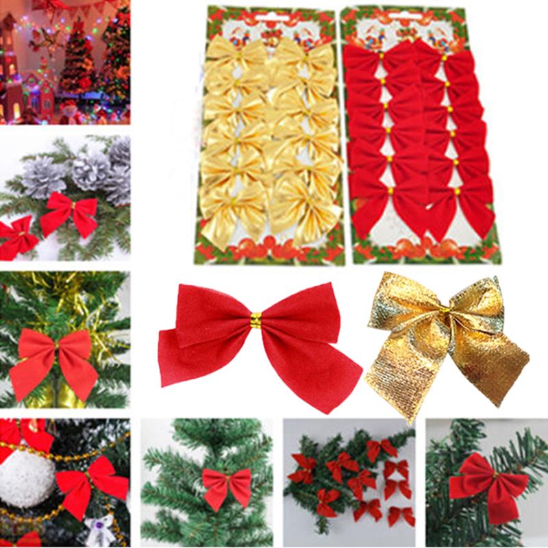 Christmas Tree Bows – 12pc Red & Gold Decorations