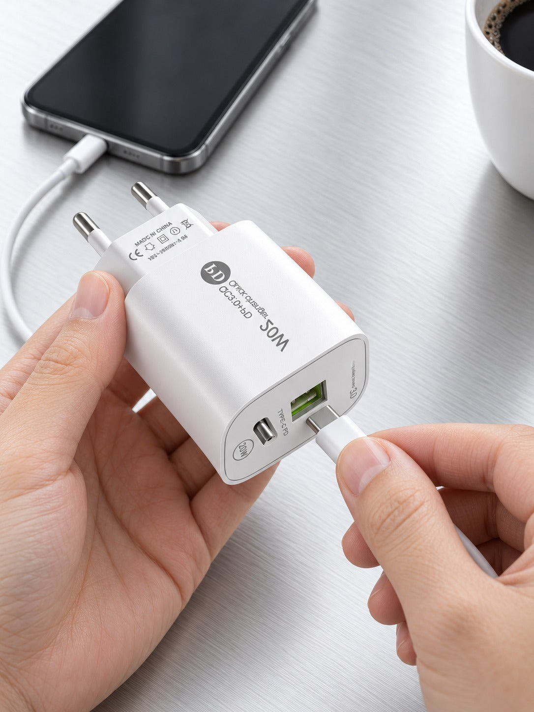 12W USB-C PD Dual-Port Wall Charger with Quick Charge 3.0