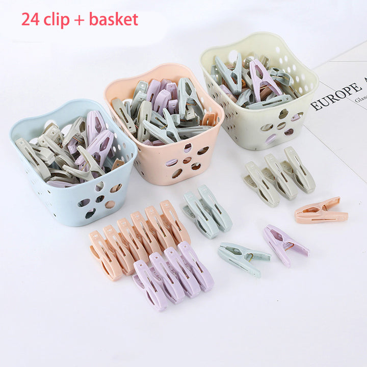 Metal Spring Laundry Clips 24 Pack With Storage Basket