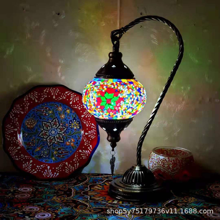 Moroccan Mosaic Glass Table Lamp with Star Light Pattern