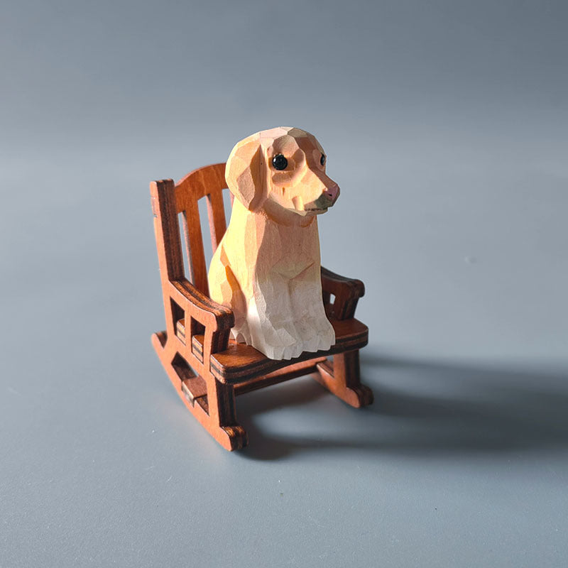 Wooden Animal Ornament with Mini Rocking Chair Decor