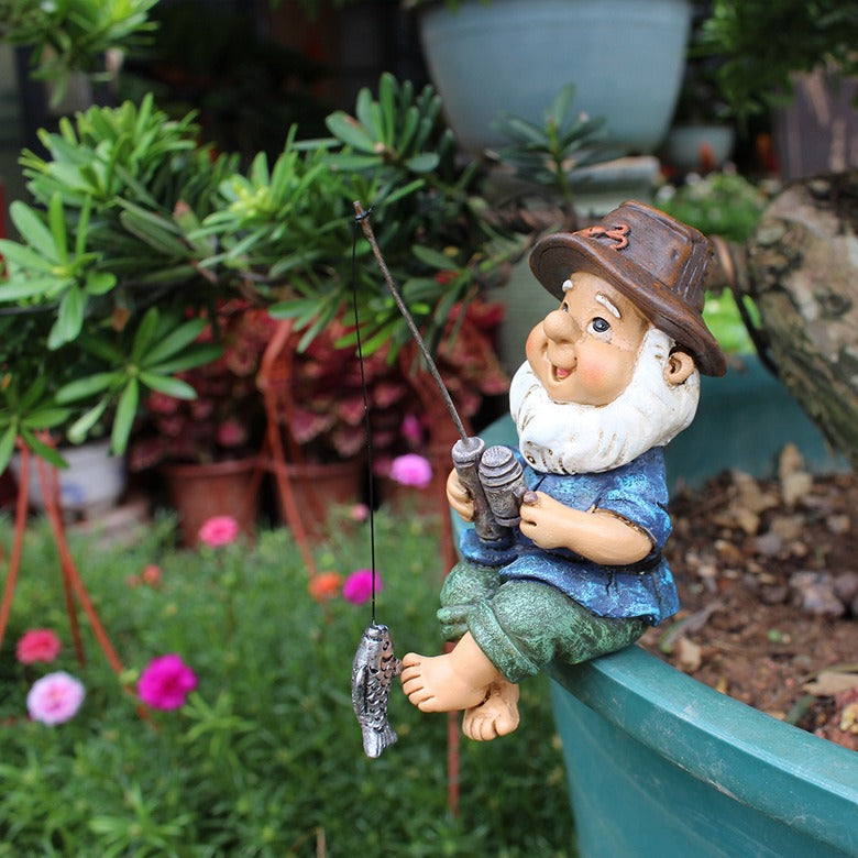 Resin Fishing Gnome Garden Decor with Pond Scene Set